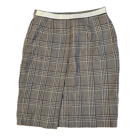 Valentino Miss V Pencil Skirt Plaid Prince de Galles with Logo Waistband Size 12 - Picture 2 of 4